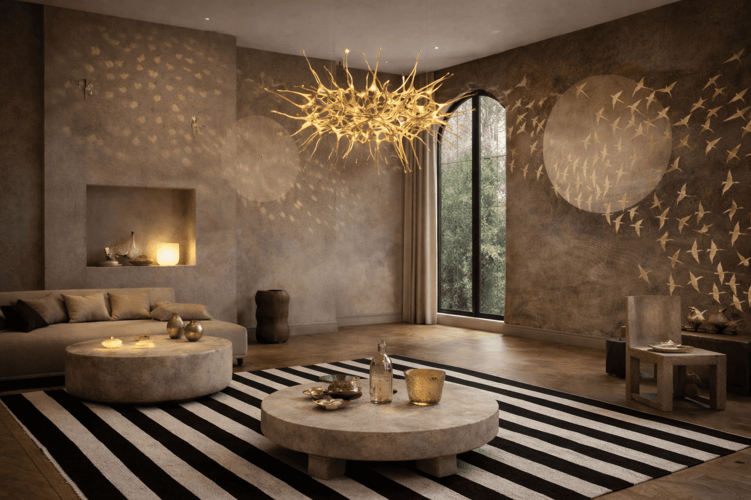 Luxury living room interior showcasing high-end architectural materials and interior finishes from our exclusive projects.