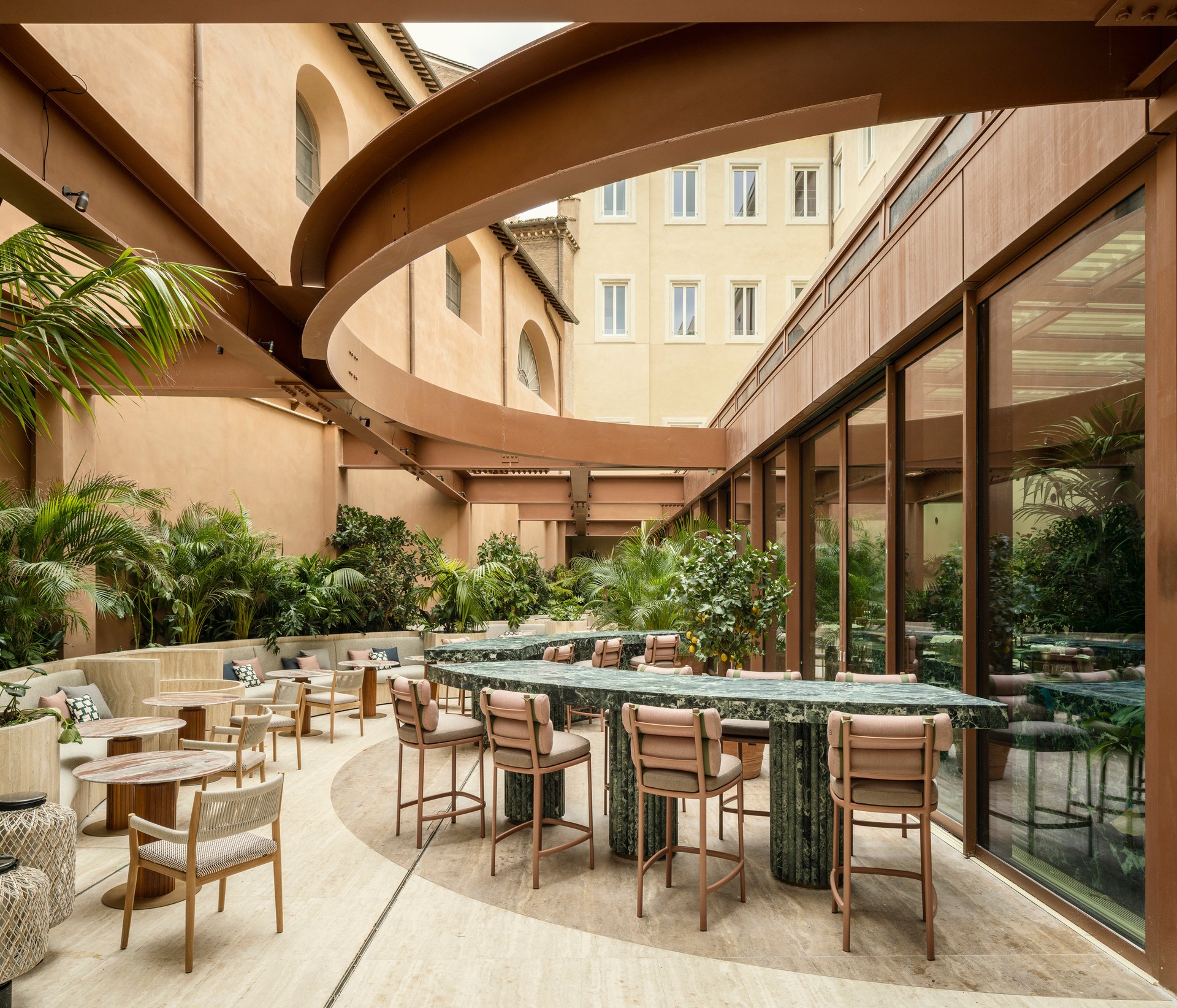 Premium hotel interior finishes and high-end architectural materials showcased at the luxury Hotel Six Senses Rome.